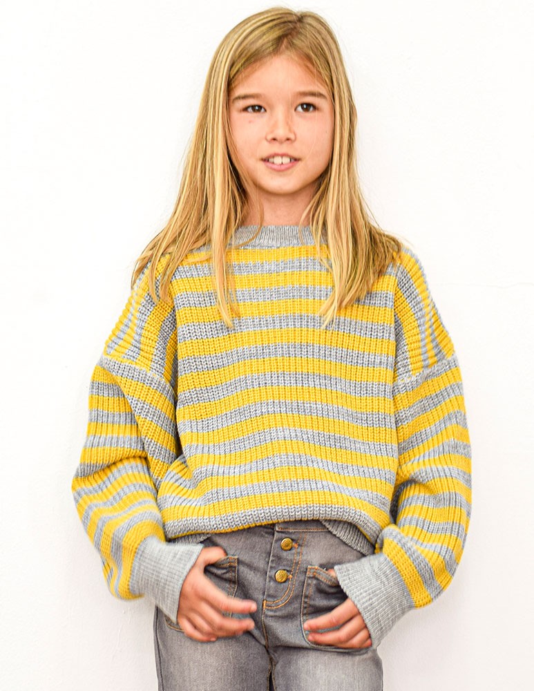 Pull en maille rayé junior moutarde