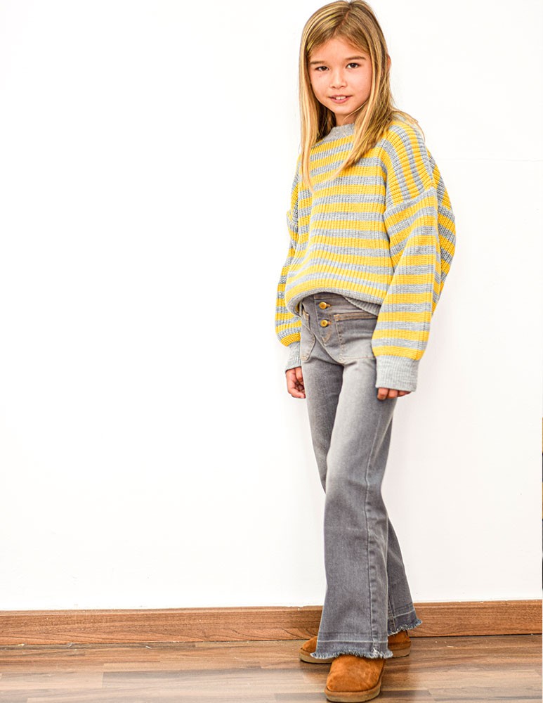 Pull en maille rayé junior moutarde