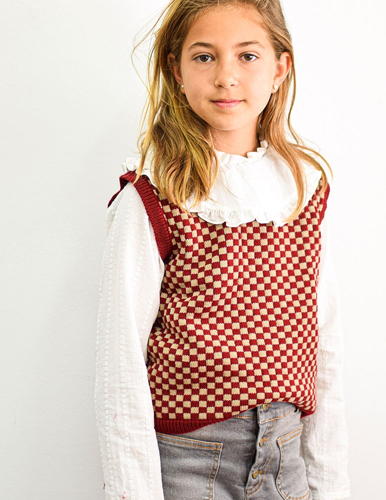 Chaleco geometrico de punto junior burdeos/beige