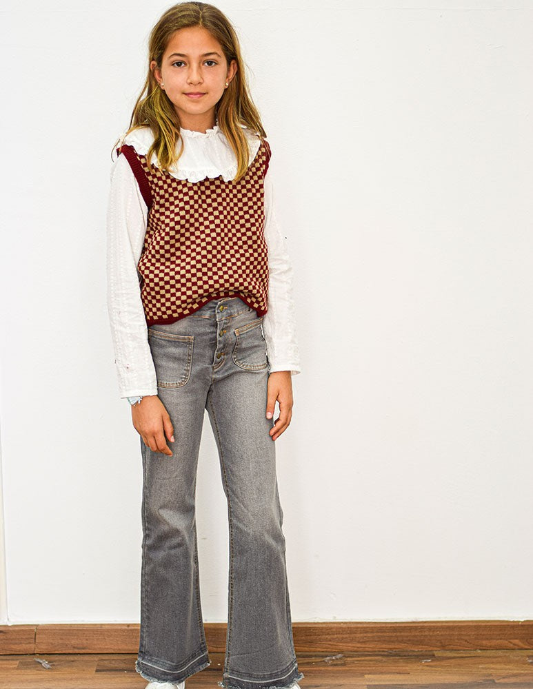 Chaleco geometrico de punto junior burdeos/beige