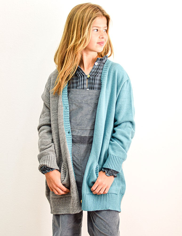 Chaqueta bicolor de punto turquesa/gris