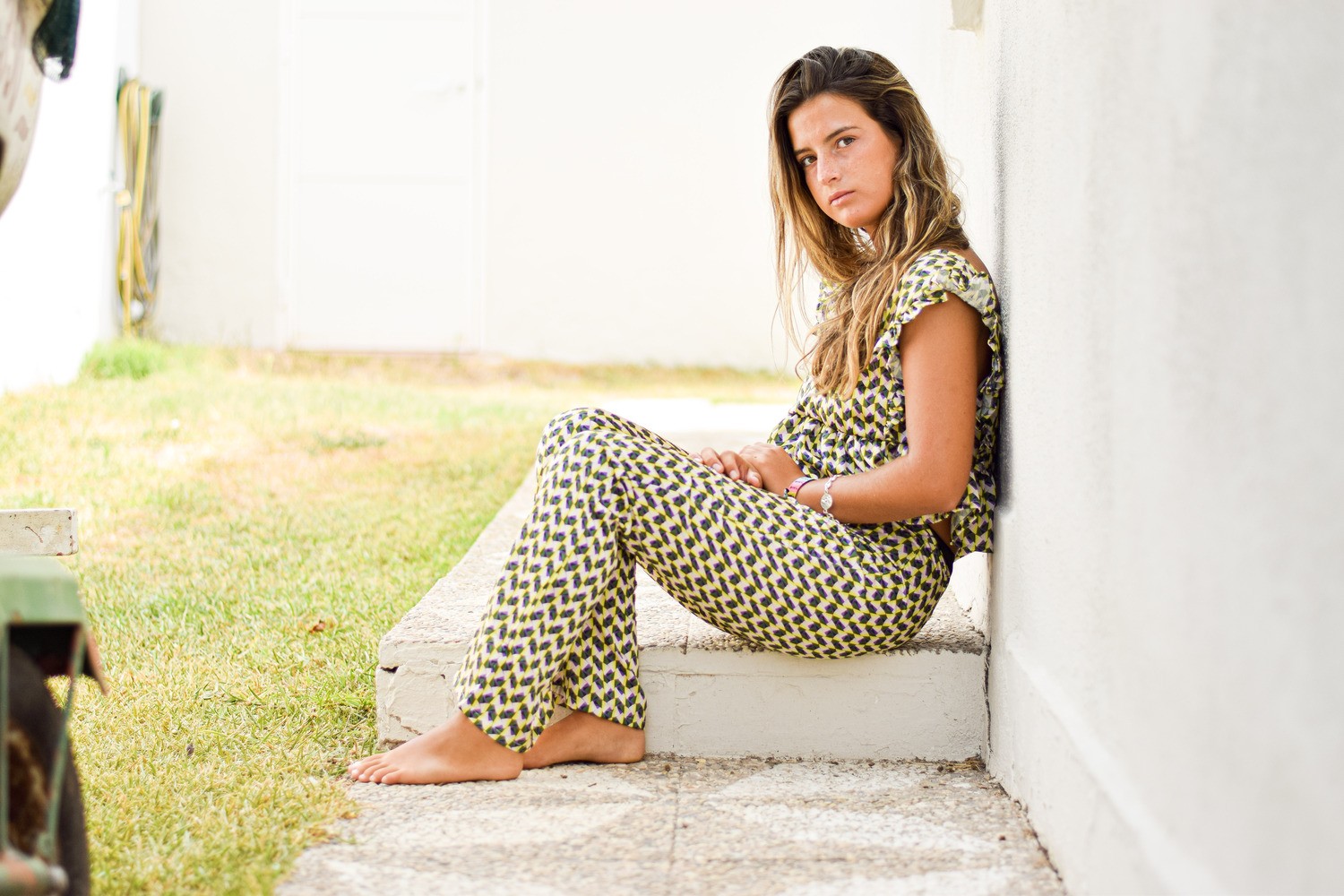 Pantalón campana verde limón