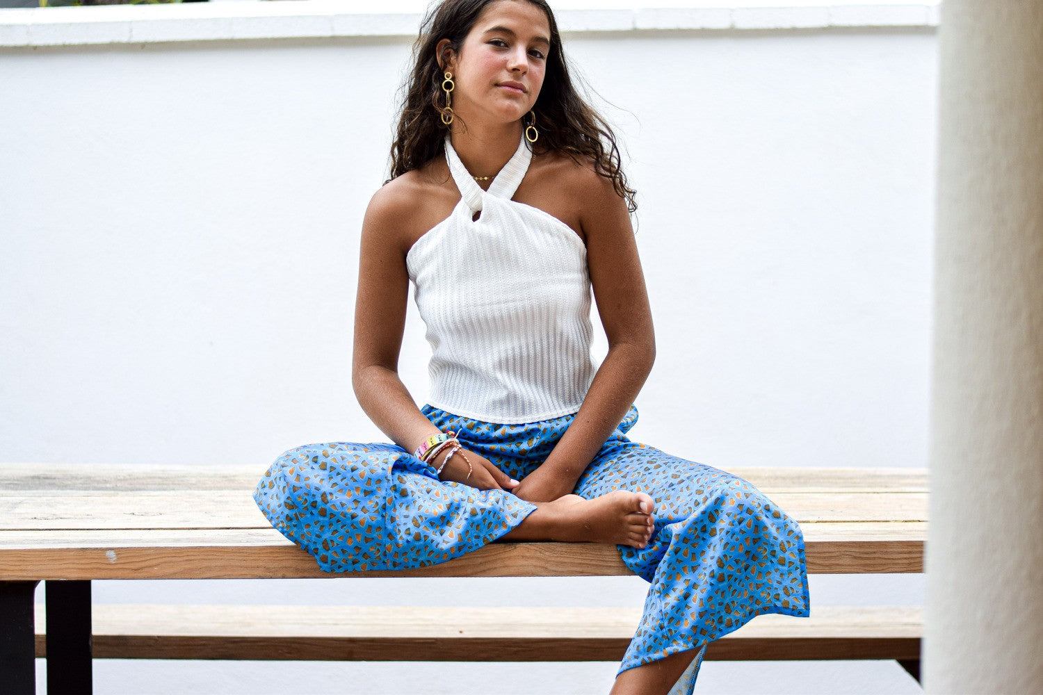 Pantalón print MIDI azul