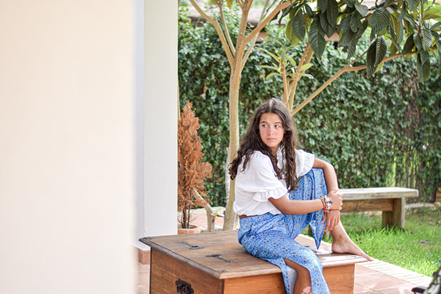 Pantalón print MIDI azul