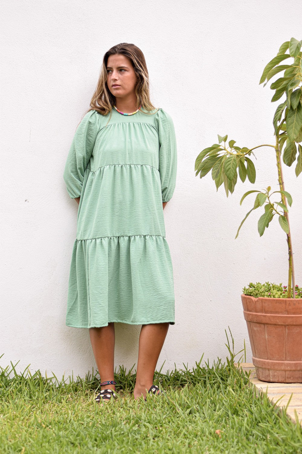 Vestido liso verde
