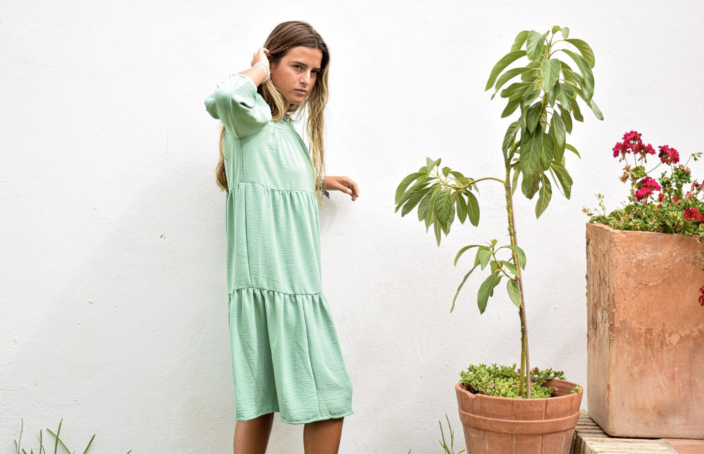 Vestido liso verde
