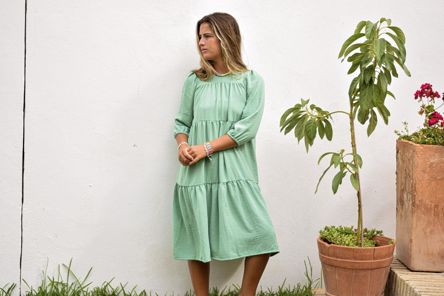 Vestido liso verde
