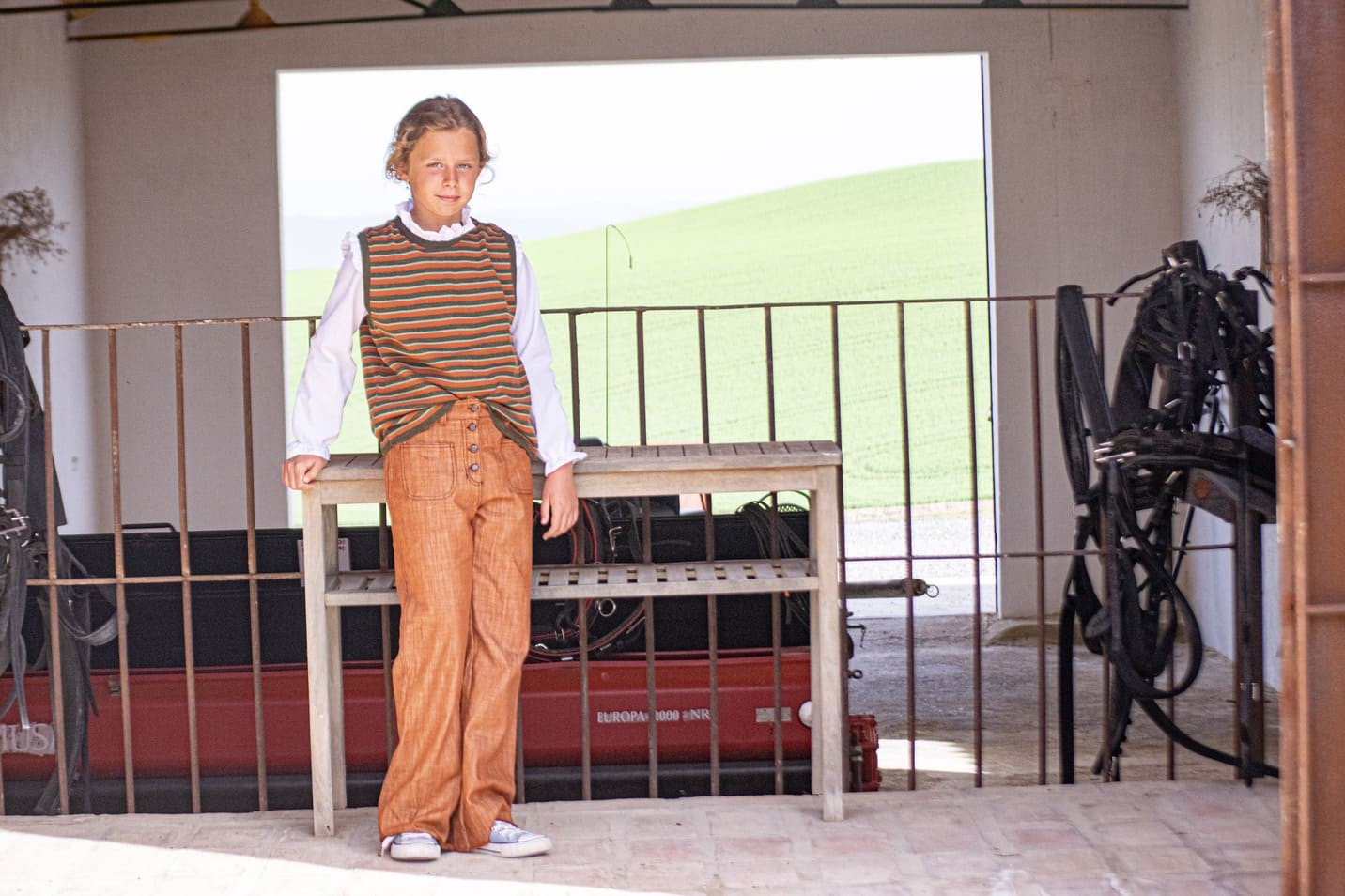 chaleco rayas verde/teja