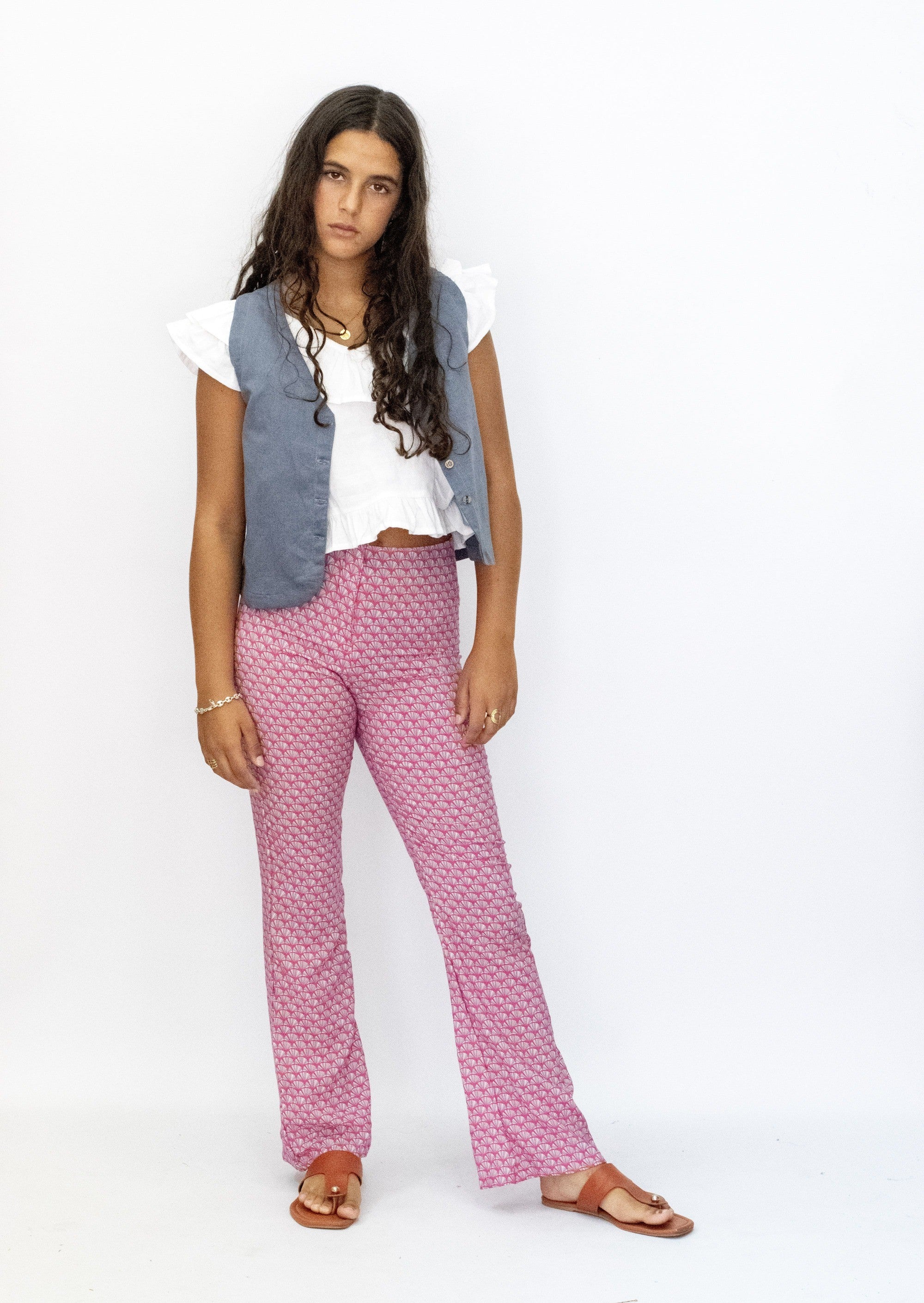 PANTALON CAMPANA ABANICOS ROSA