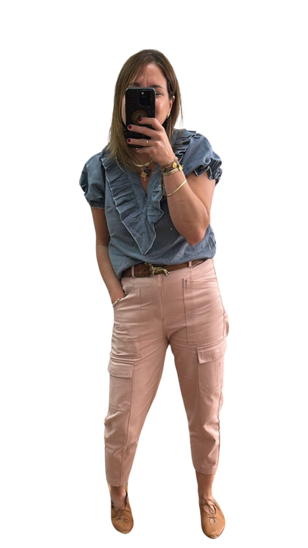 PANTALON JEAN CARGO ROSA EMPOLVADO