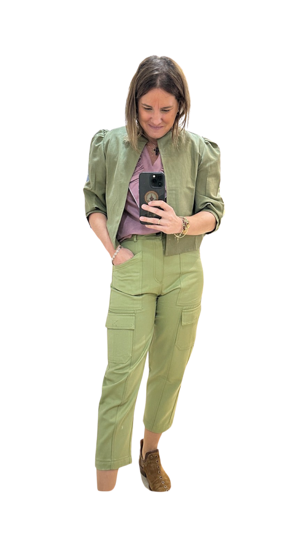 PANTALON JEAN CARGO VERDE