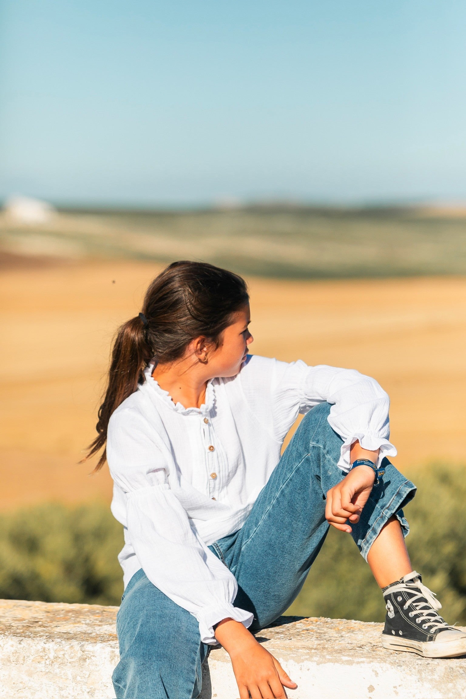 Blusa Jaretas blanca Niña/Teen