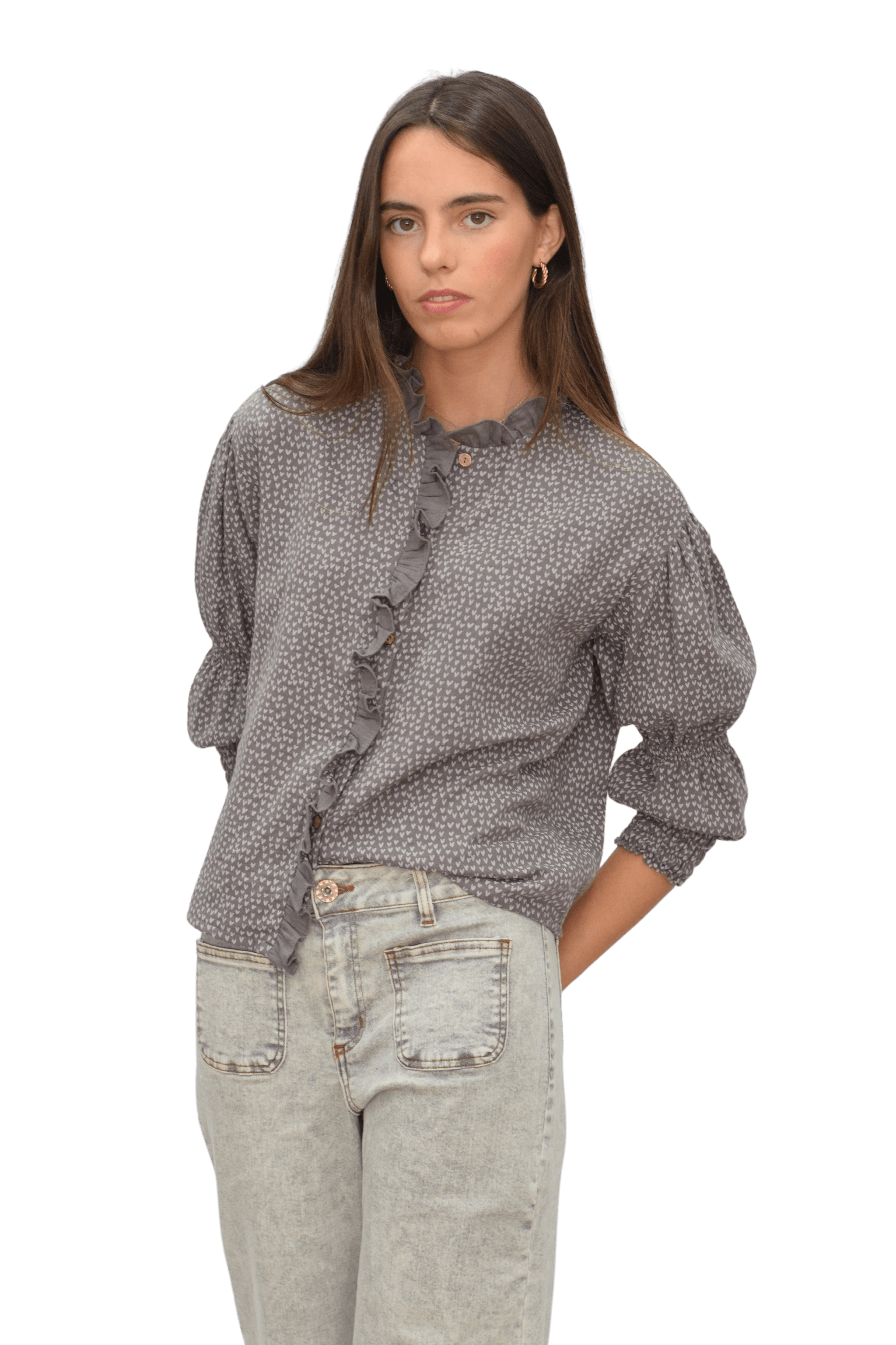 Blusa Volantes Corazones gris Chica/Mujer