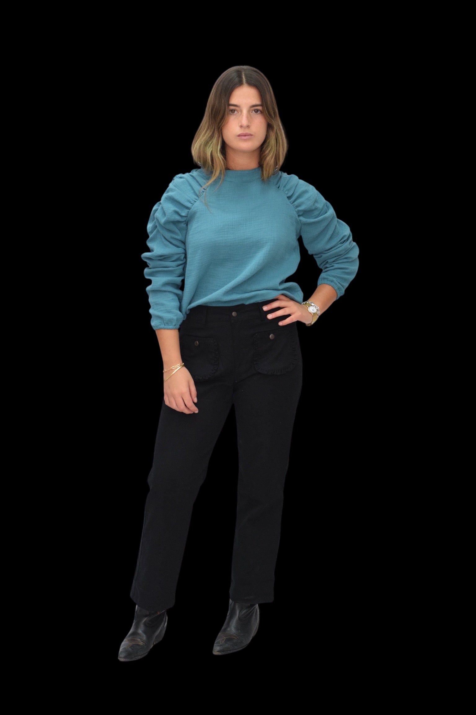 Blusa Abullonada color petróleo Chica/Mujer