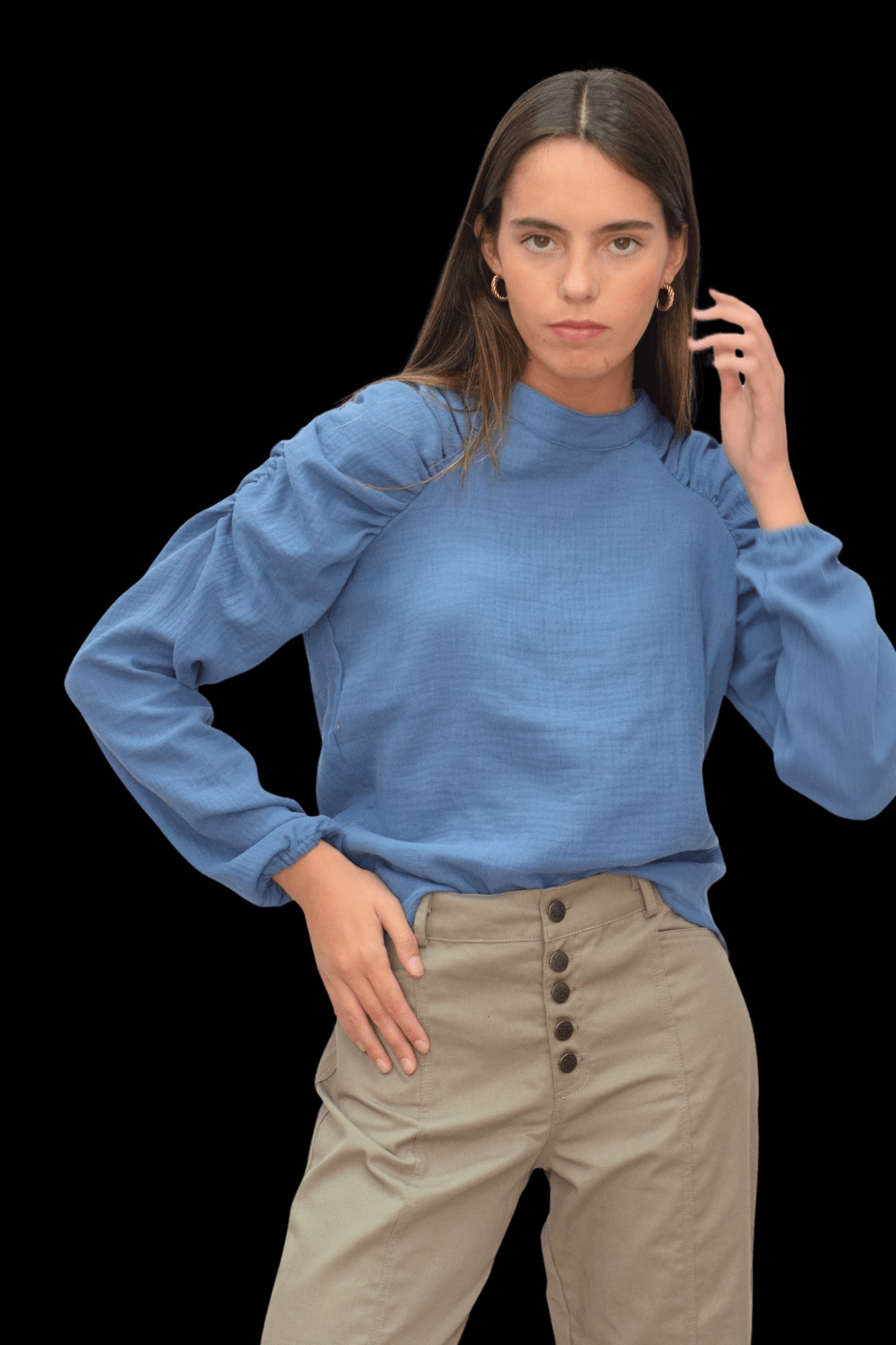 Blusa Abullonada azul Chica/Mujer