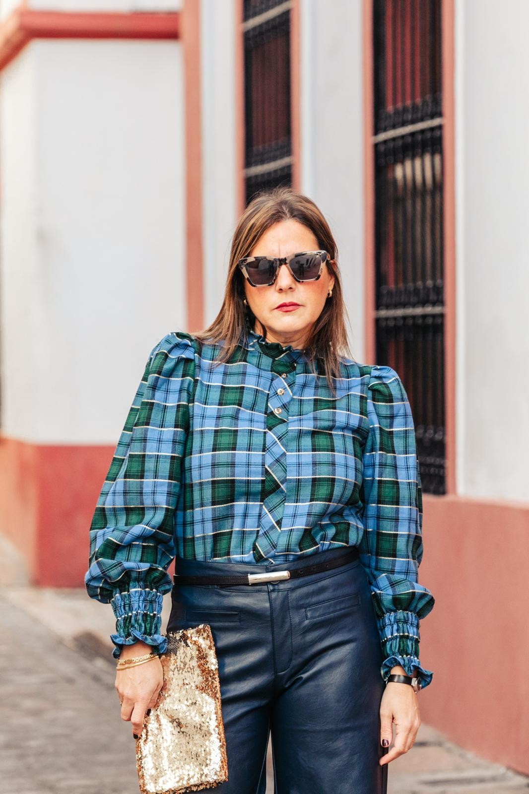 Blusa azul Tartán Mujer