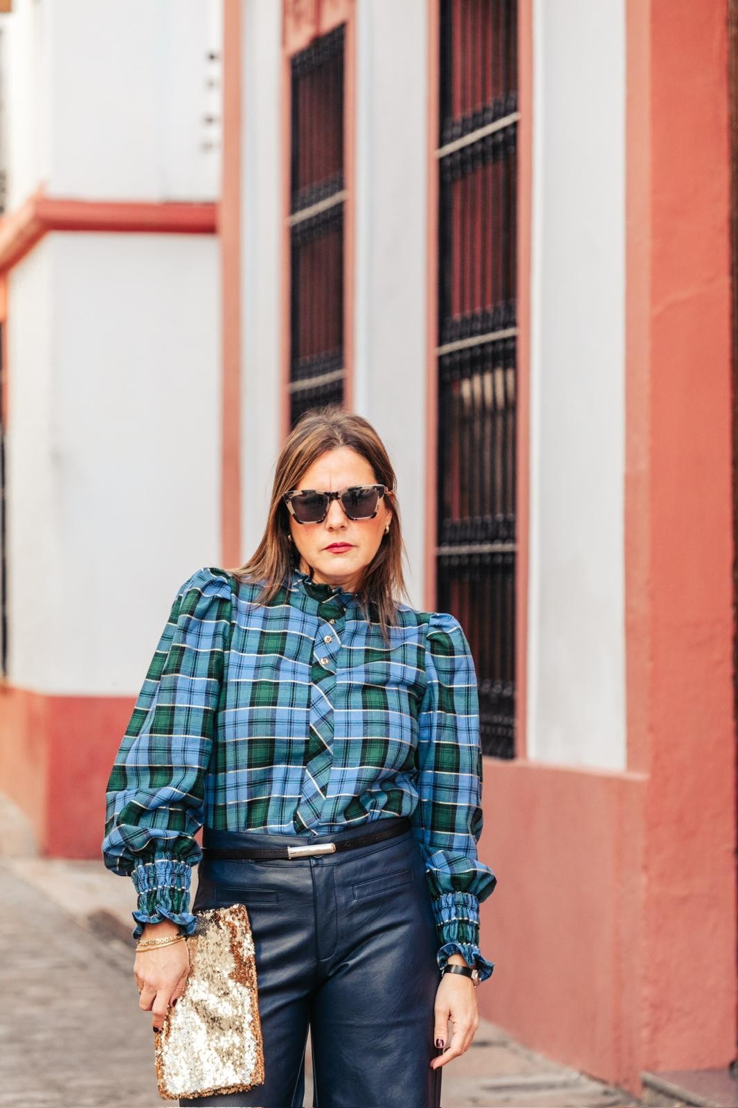 Blusa azul Tartán Mujer