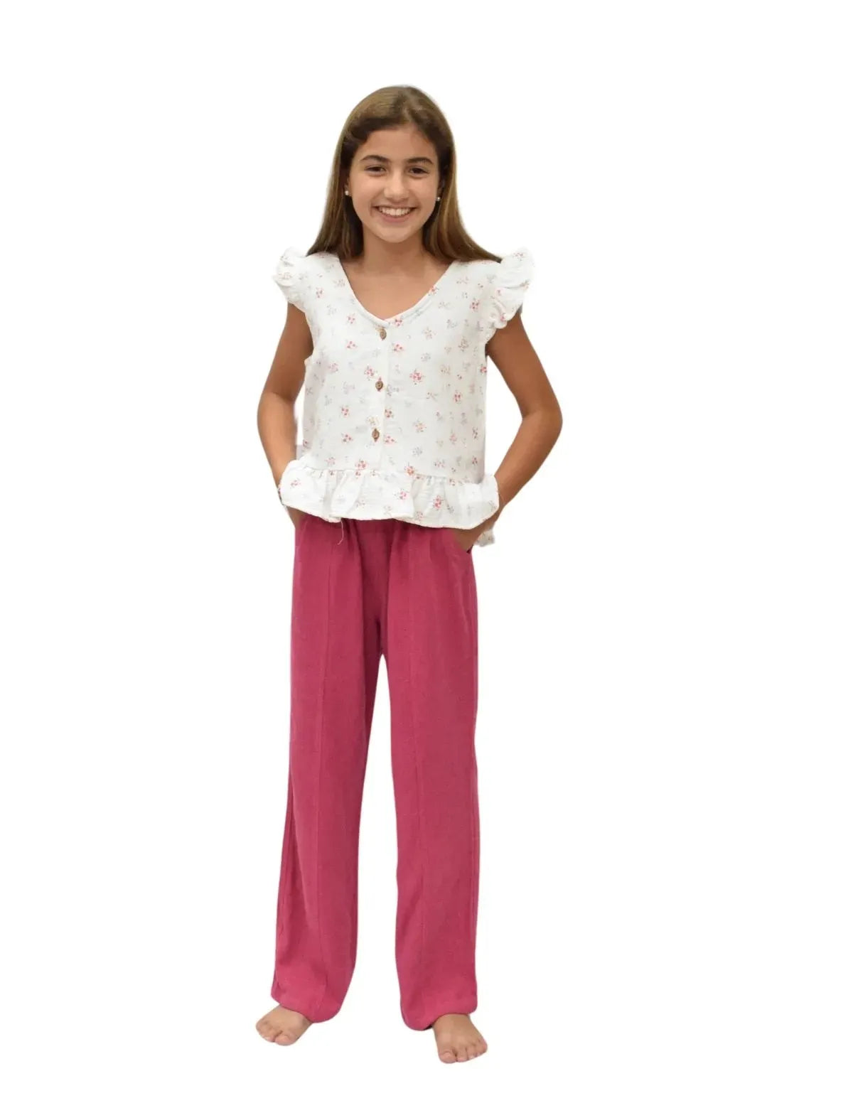 PANTALÓN LINO FLUIDO FUCSIA NIÑA/TEEN
