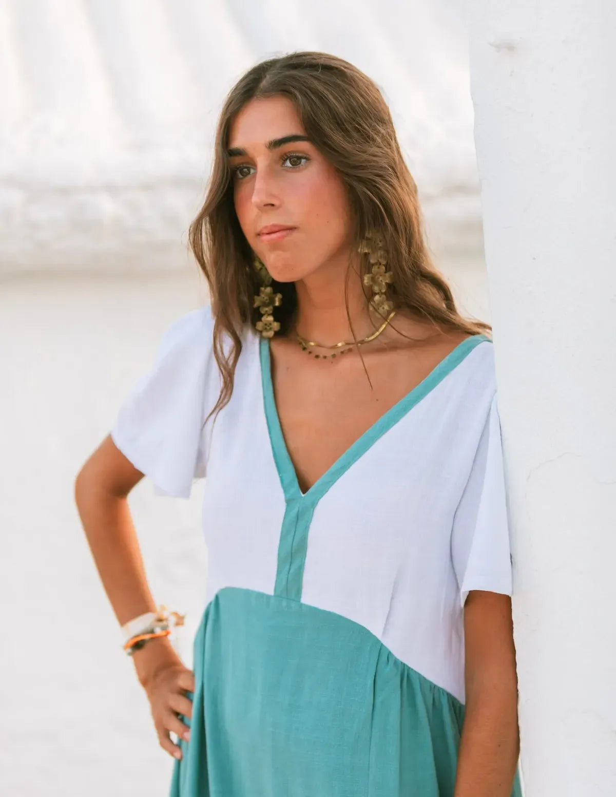 VESTIDO BICOLOR AGUA