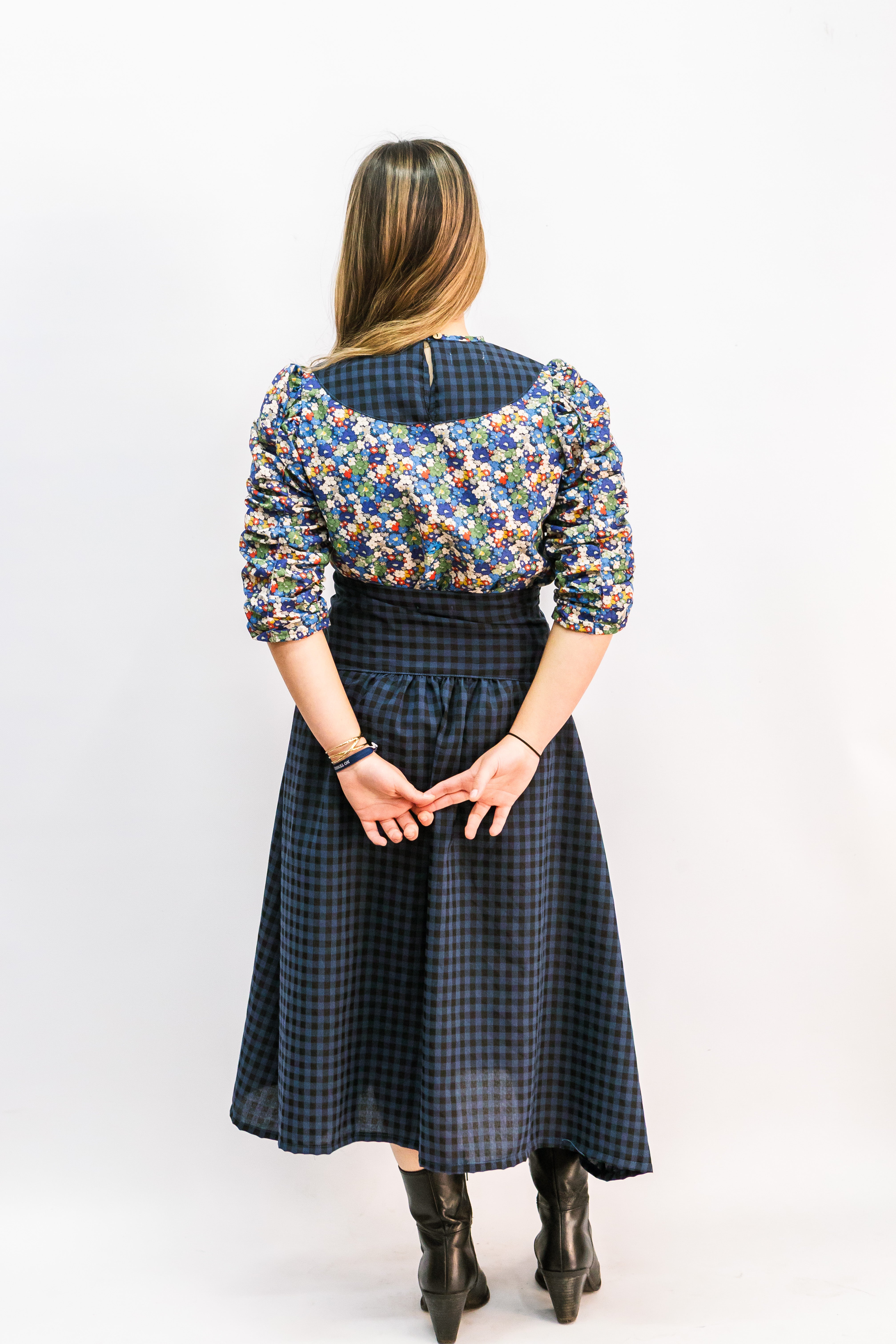 FALDA VICHY MIDI AZUL
