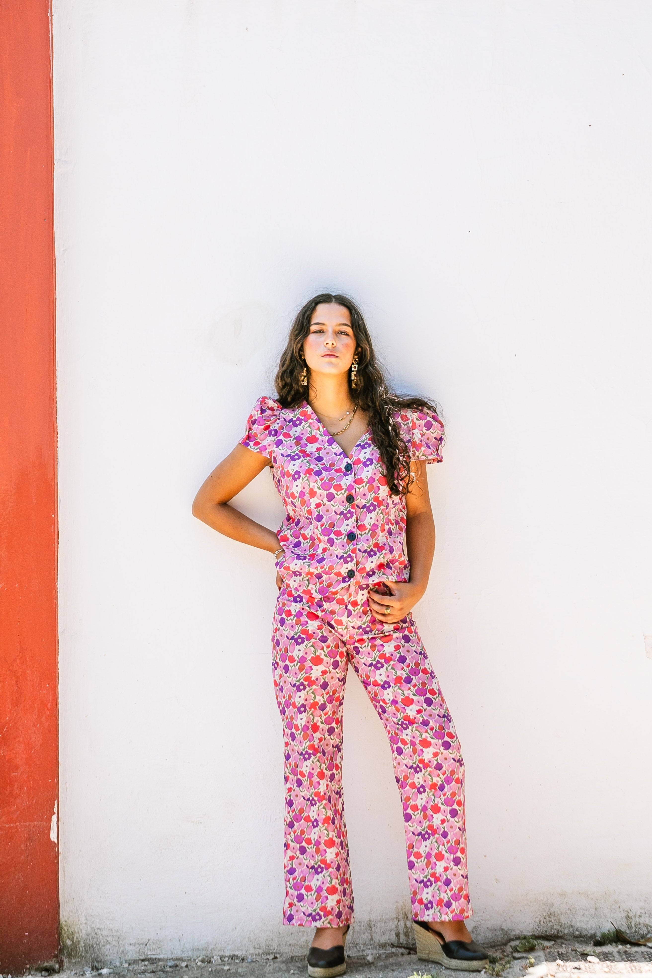 PANTALÓN TULIPANES LINO MORADA