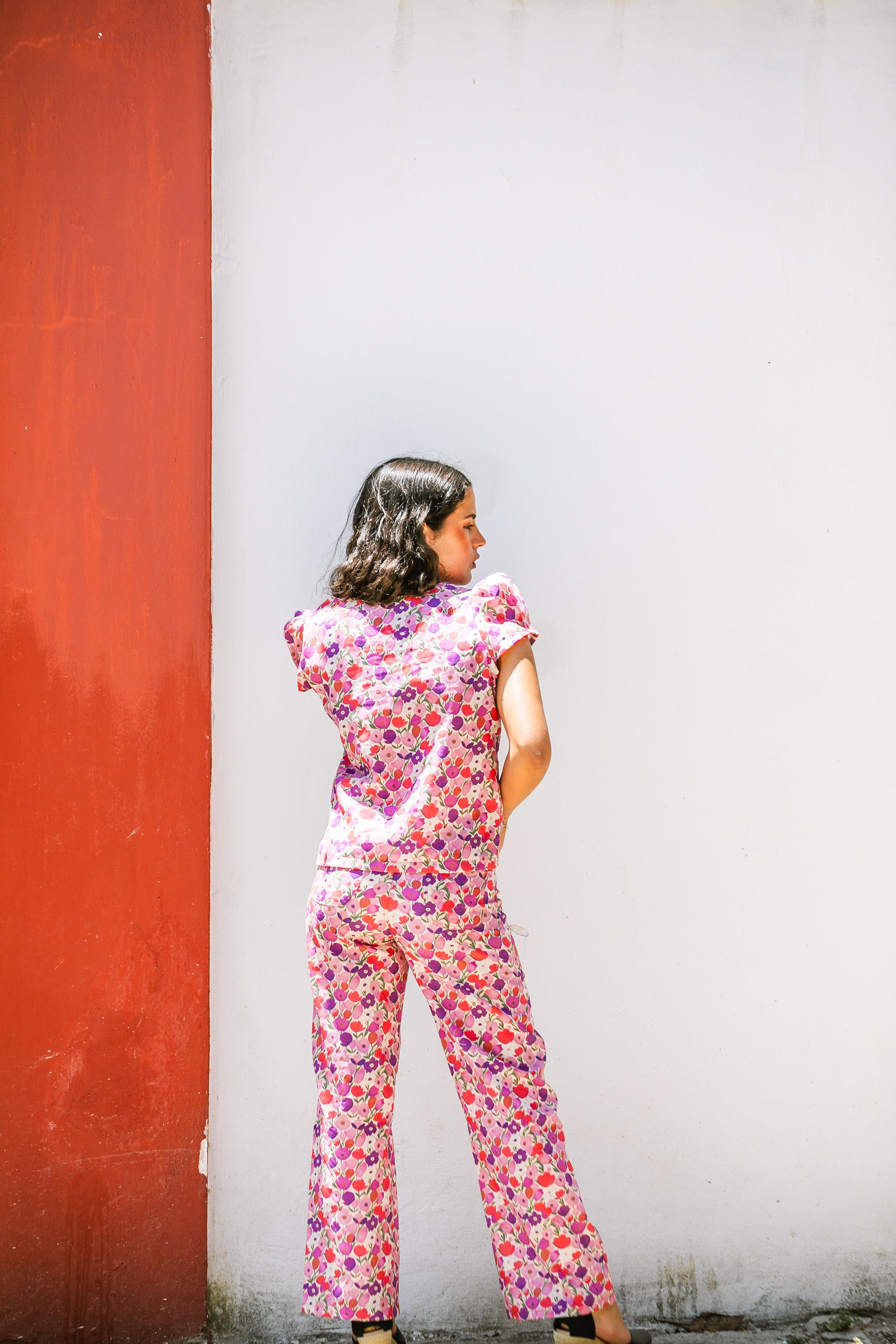 PANTALÓN TULIPANES LINO MORADA