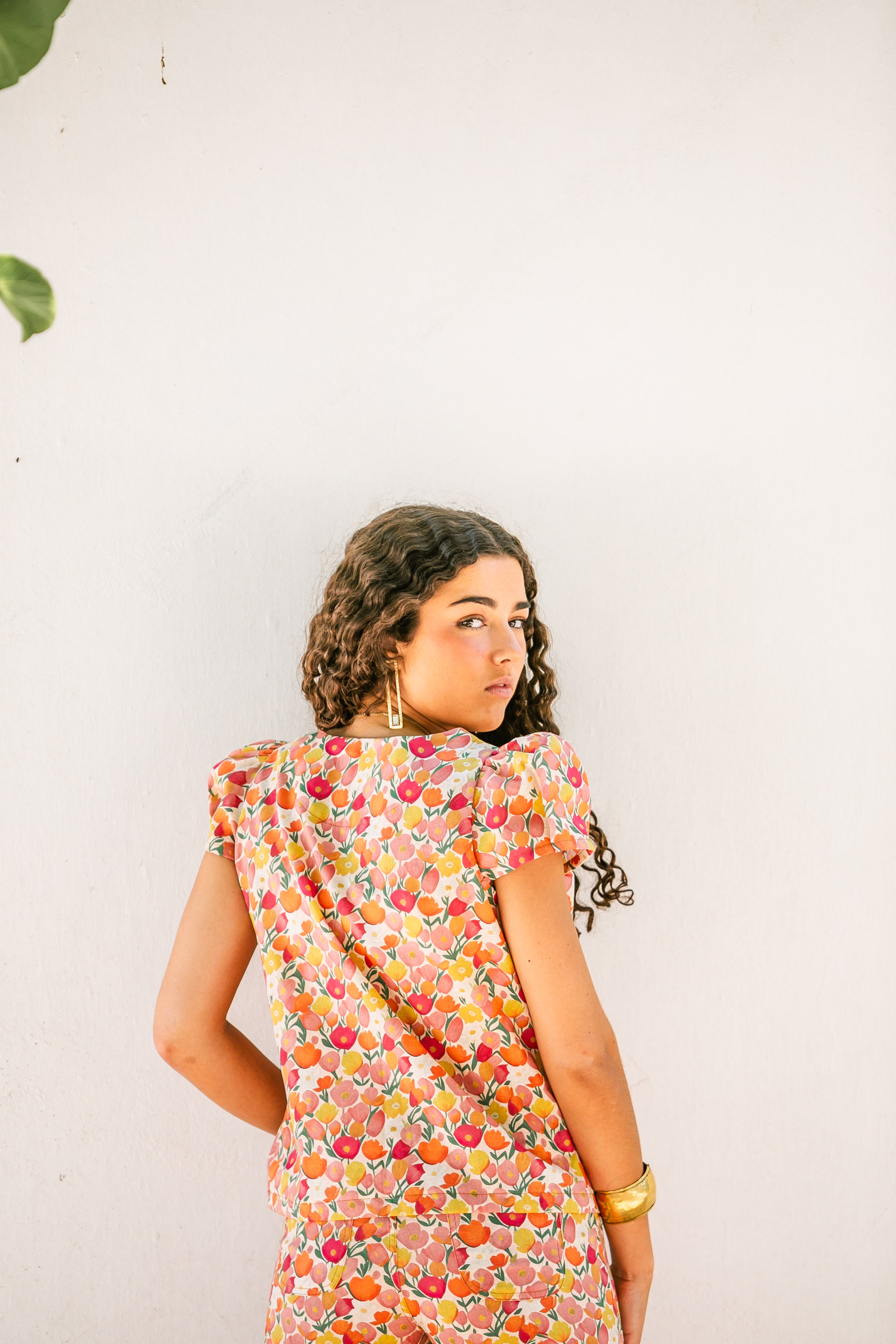 BLUSA TULIPANES LINO NARANJA