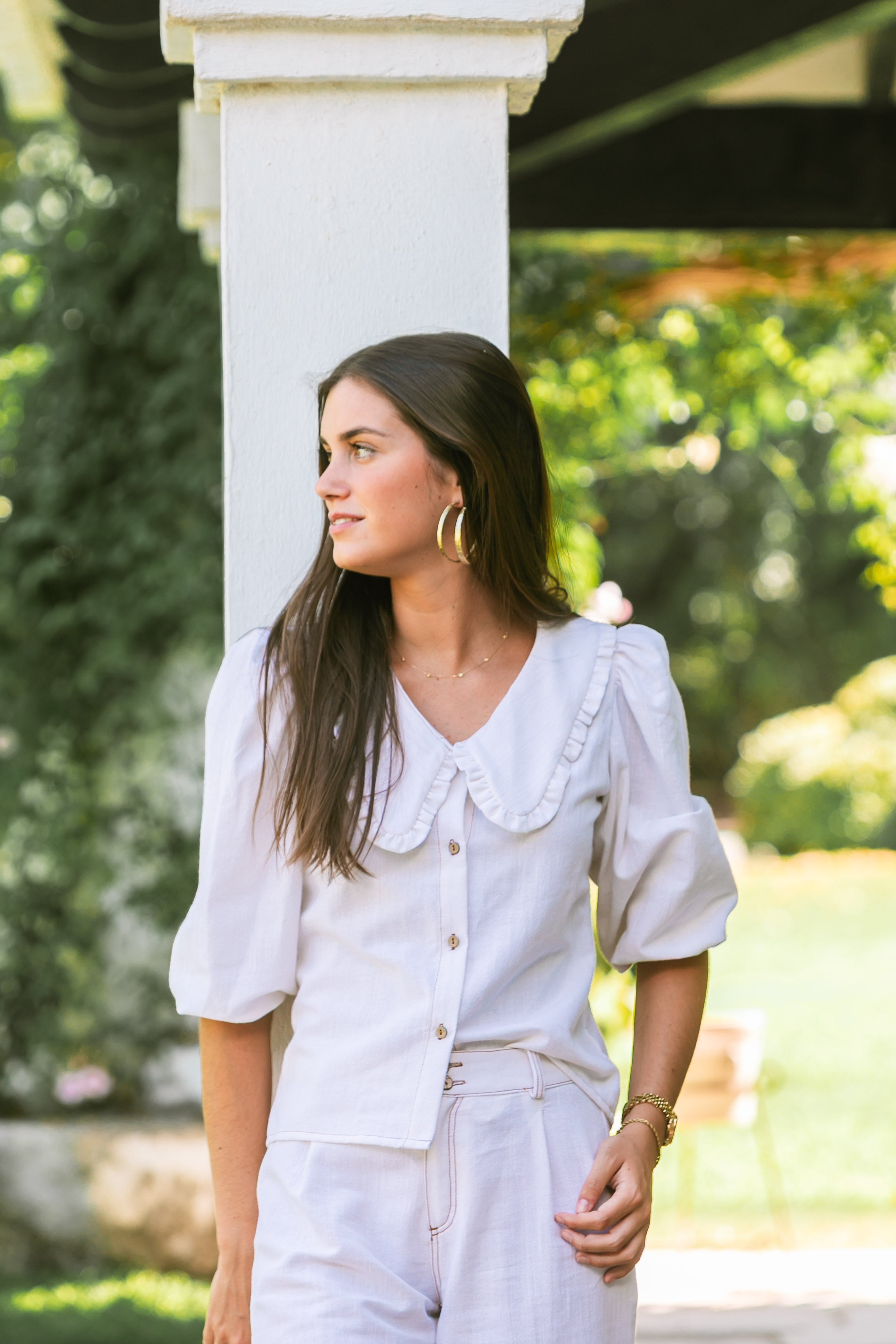 BLUSA PICO LINO VAQUERA NATURAL