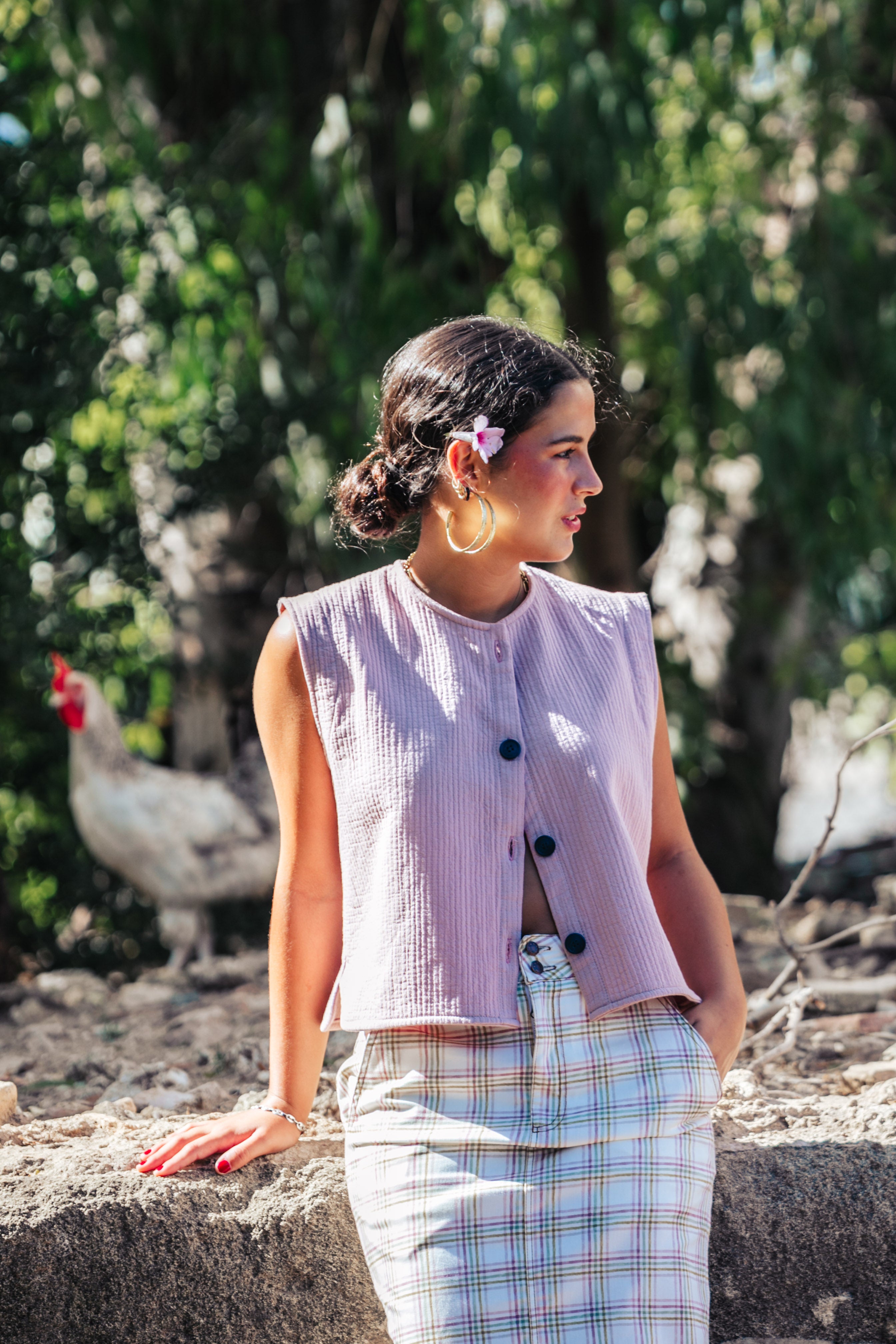 FALDA CUADROS ROSA EMPOLVADO