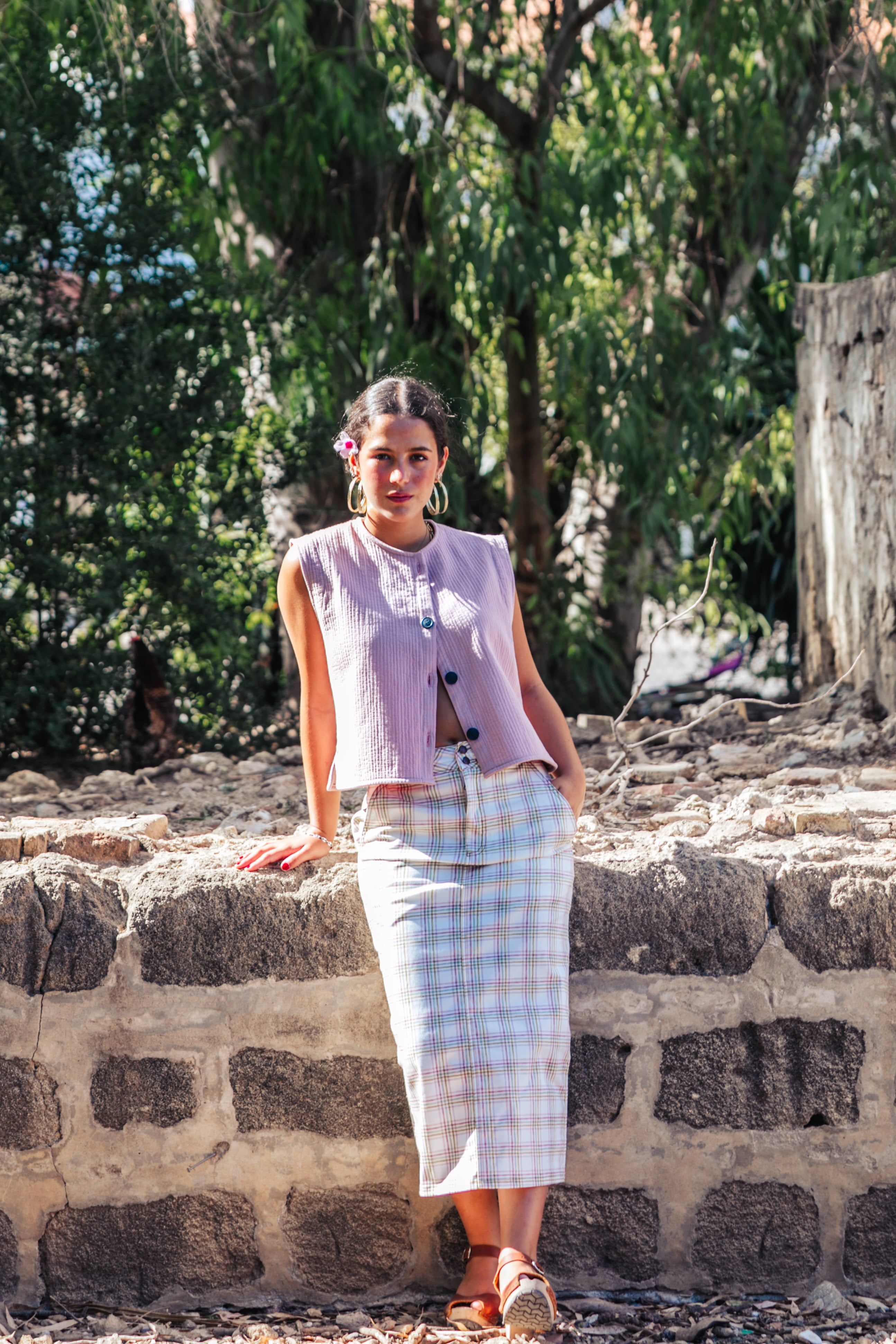 FALDA CUADROS ROSA EMPOLVADO