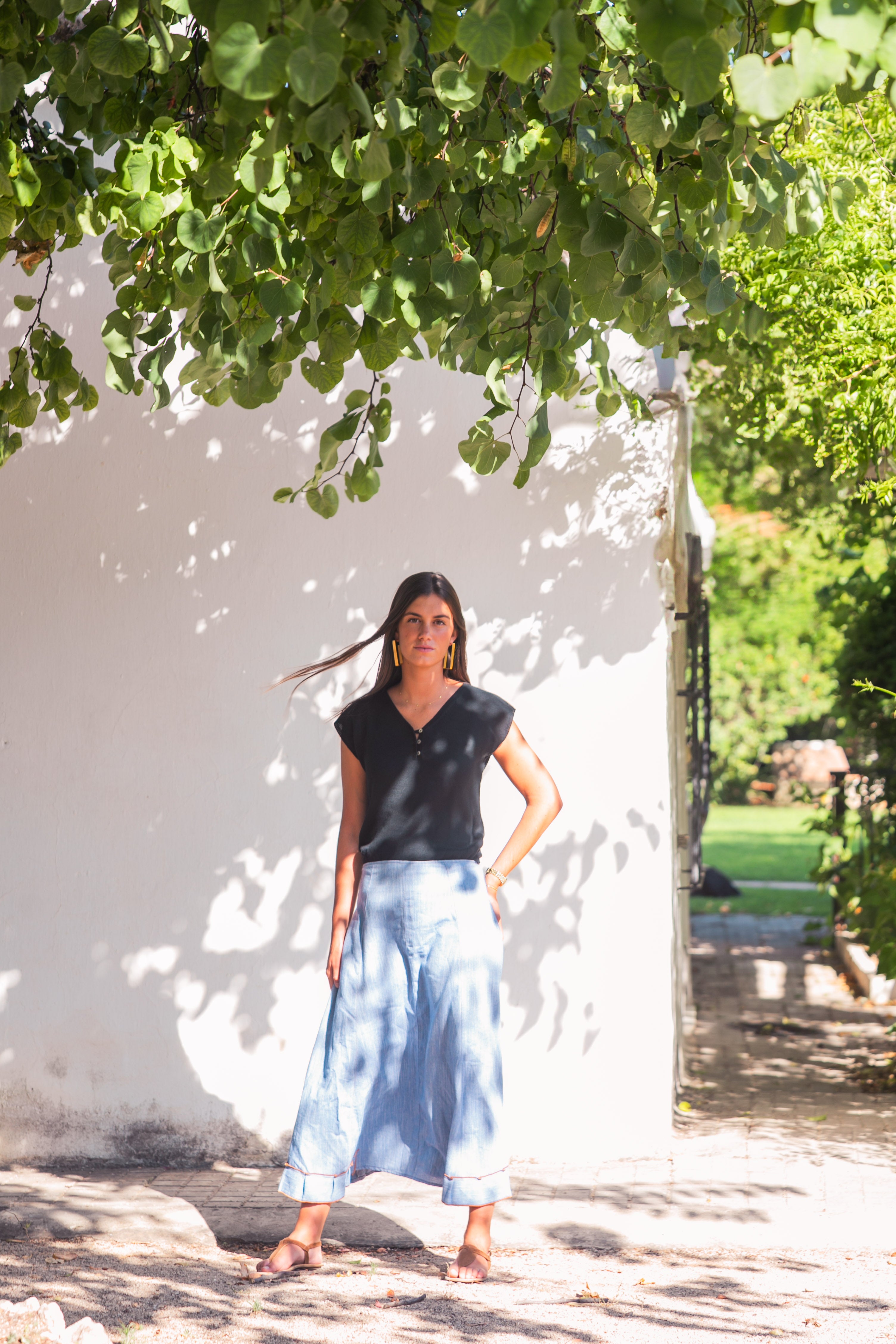 FALDA LINO VAQUERA AZUL