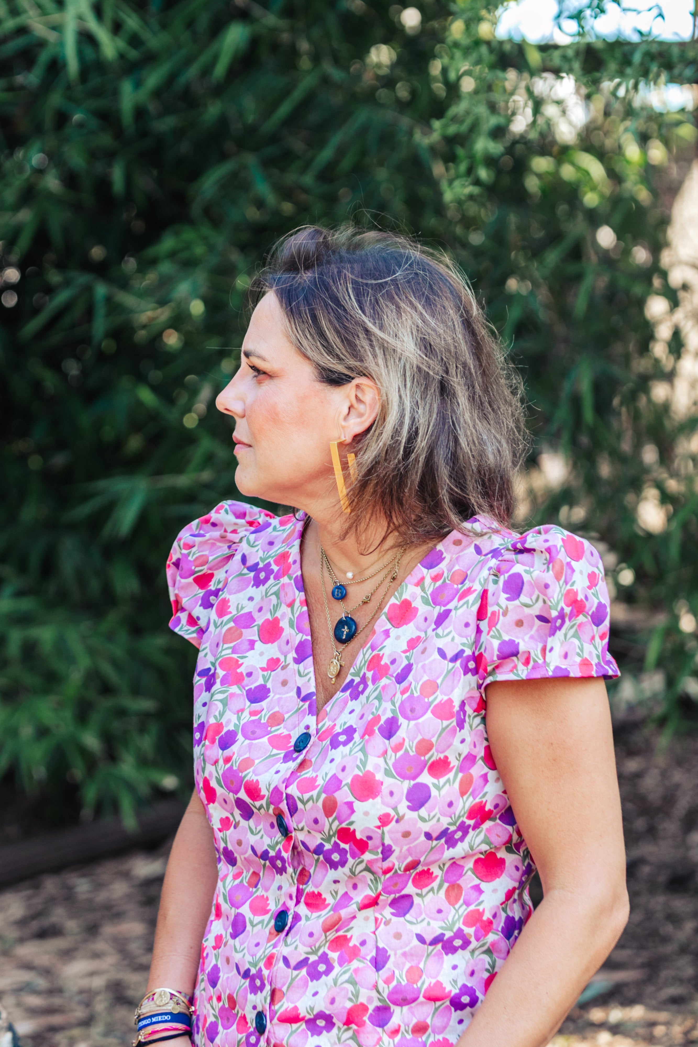 BLUSA TULIPANES LINO MORADA