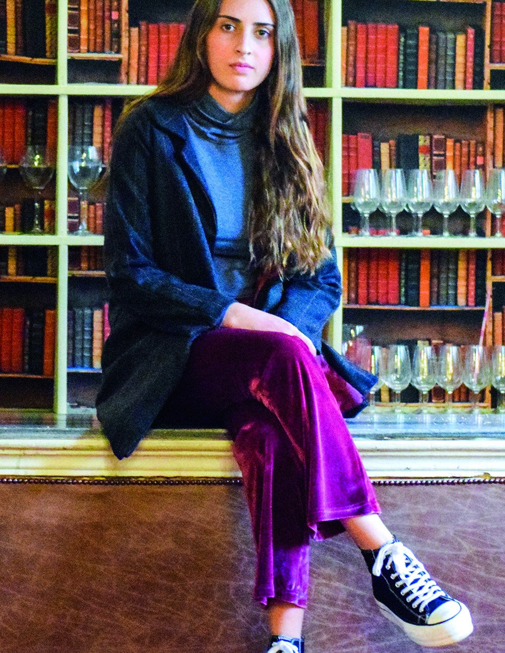 Pantalón campana brillo fresa