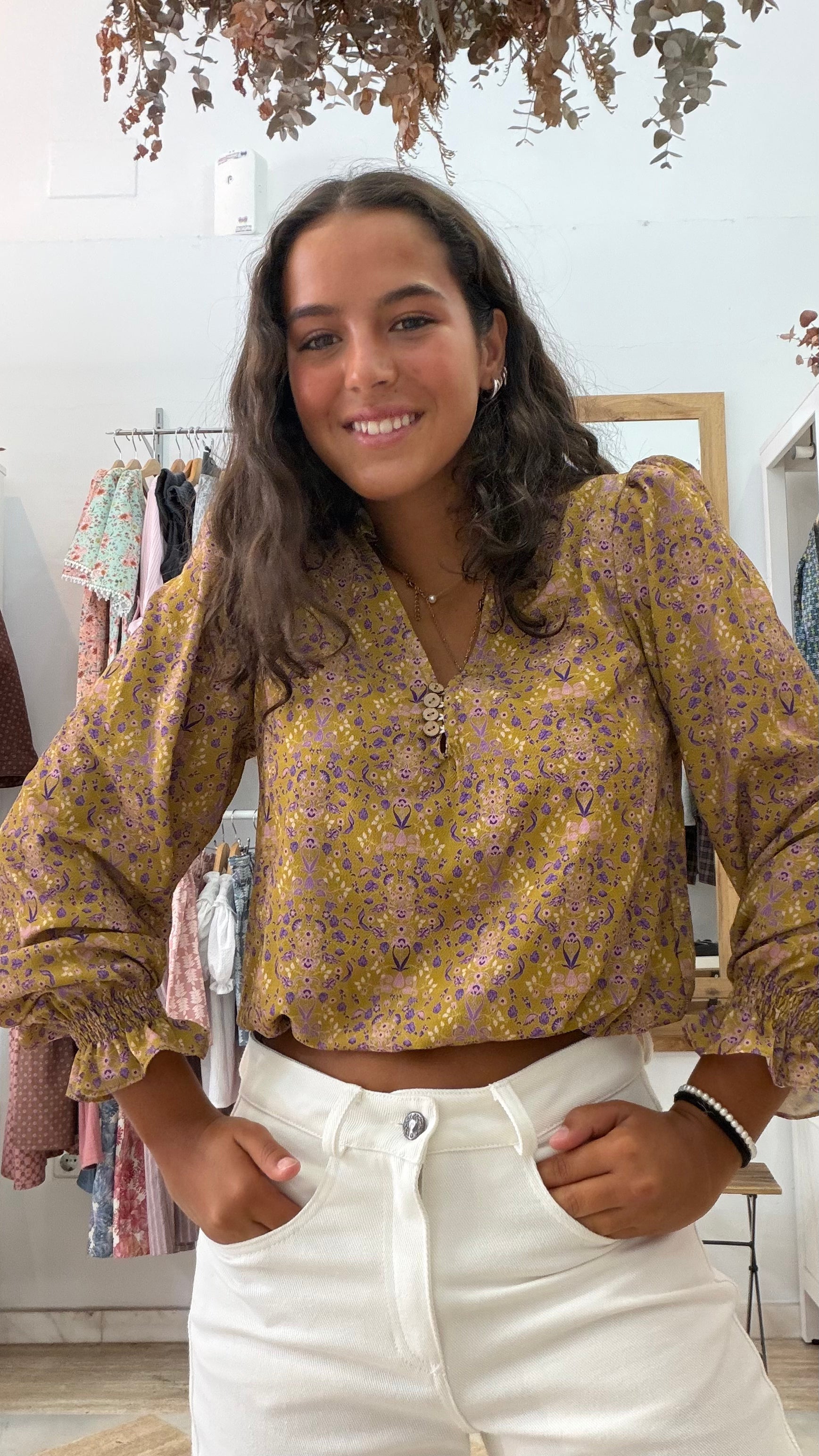 Top Liberty mostaza y malva