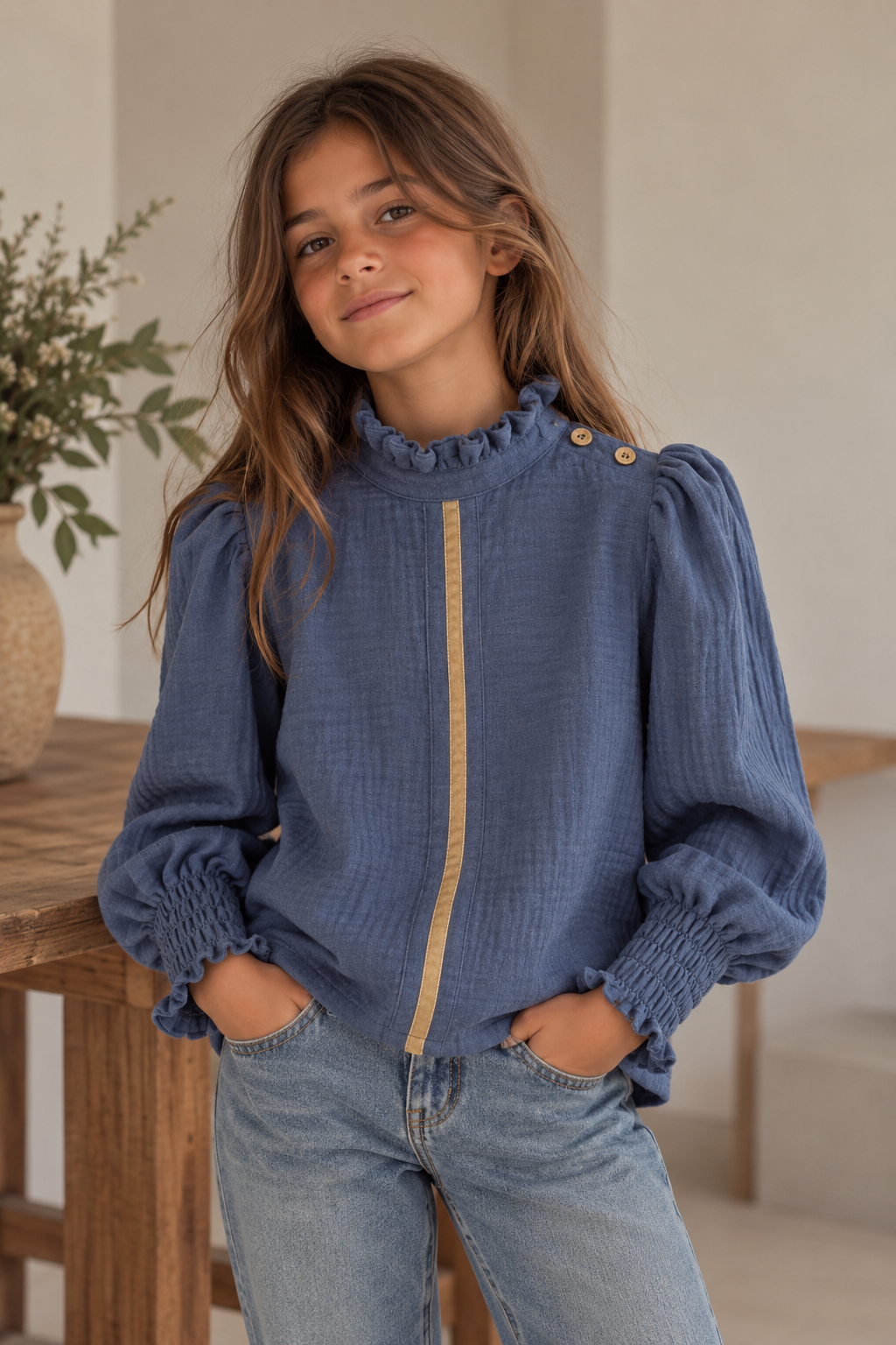 PLAIN BLUE MAO BLOUSE FOR GIRLS