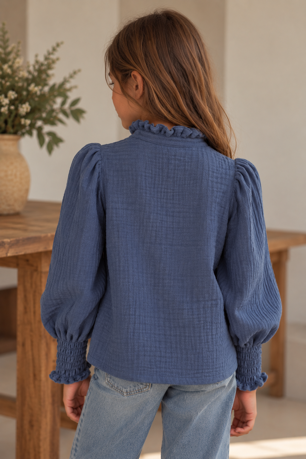PLAIN BLUE MAO BLOUSE FOR GIRLS