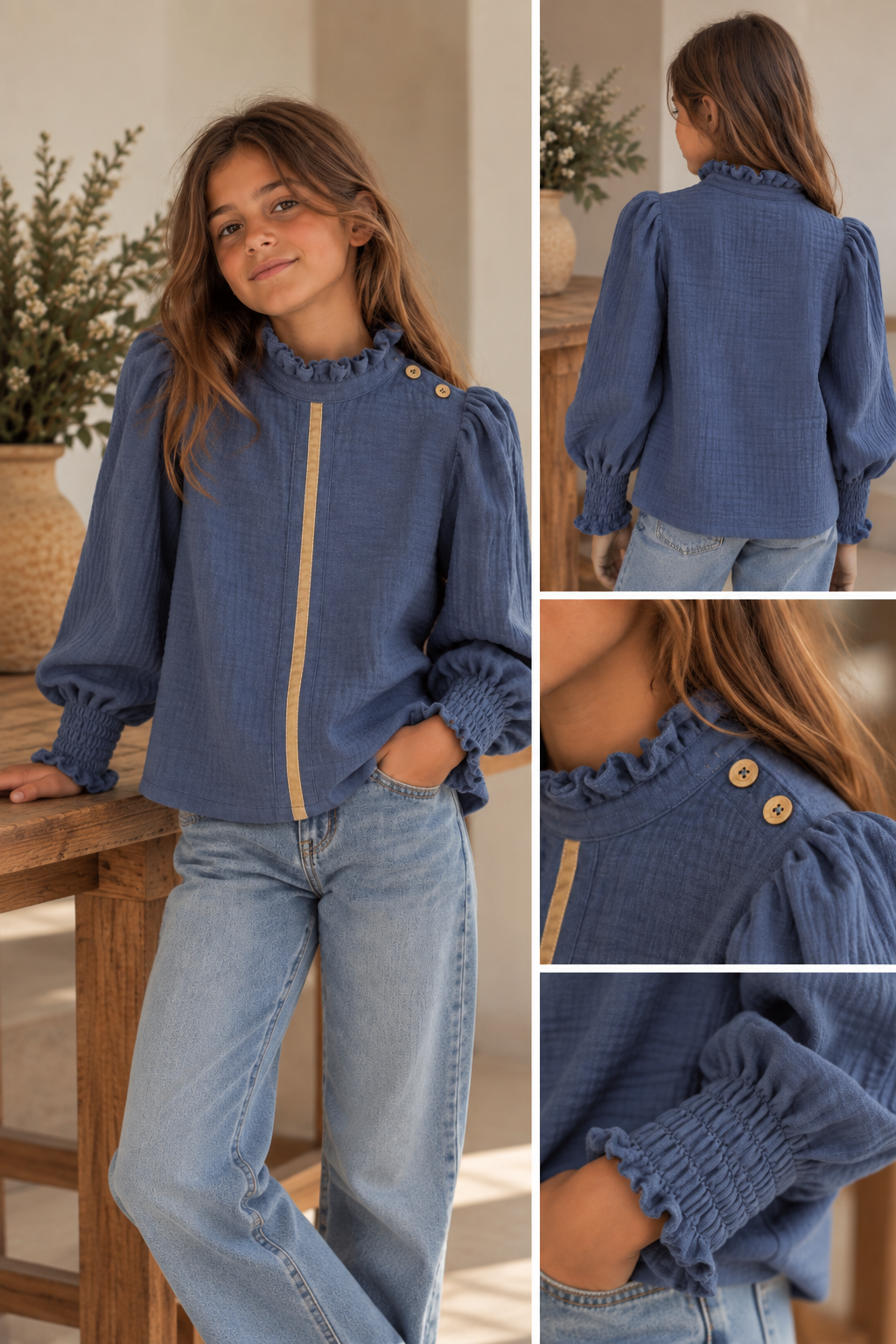 PLAIN BLUE MAO BLOUSE FOR GIRLS