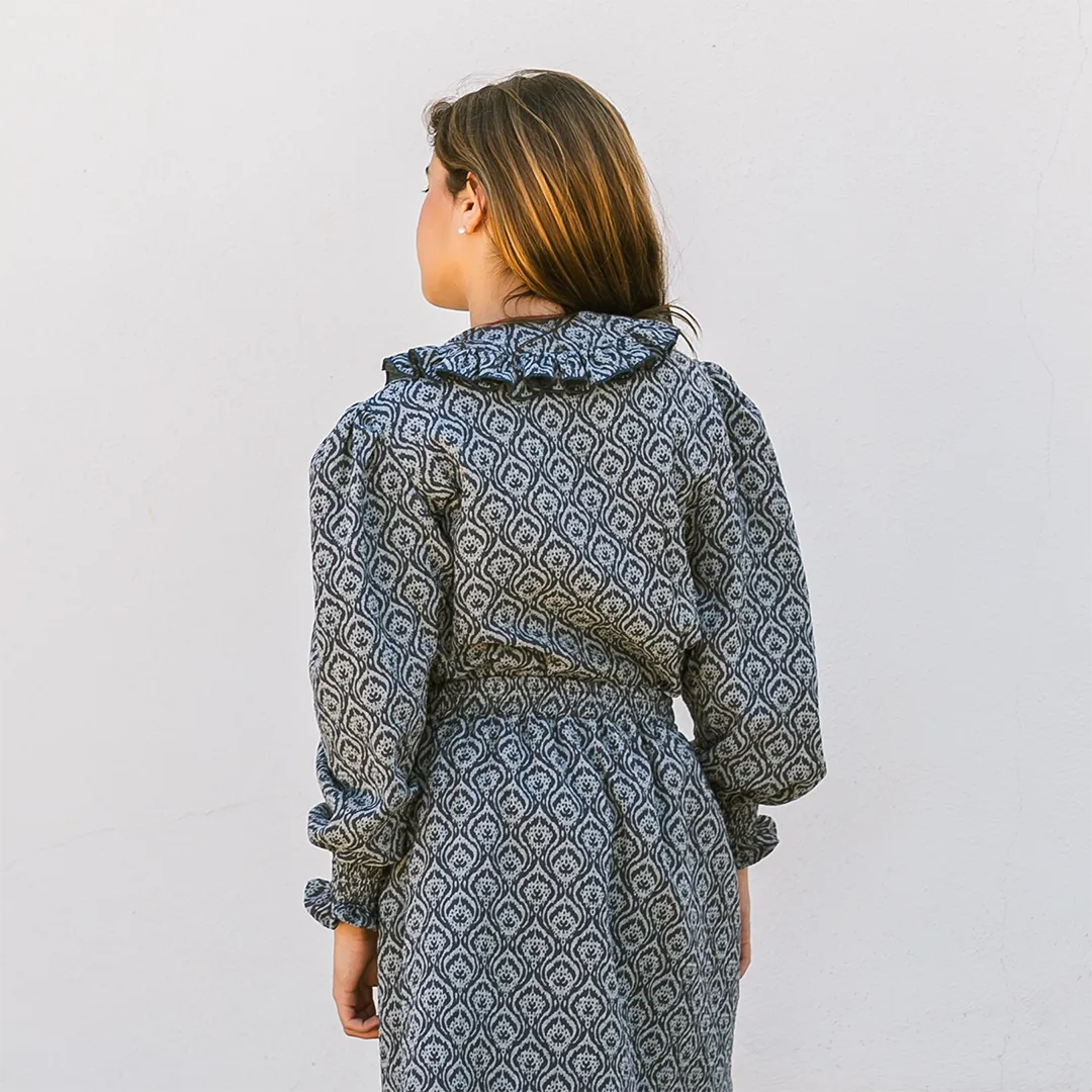 BLUSA ESCUDOS GRIS/AZUL NIÑA/TEEN