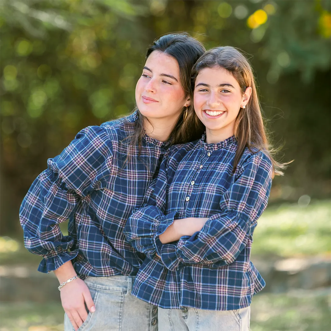 BLUSA JARETAS CUADRO MARINO NIÑA/TEEN