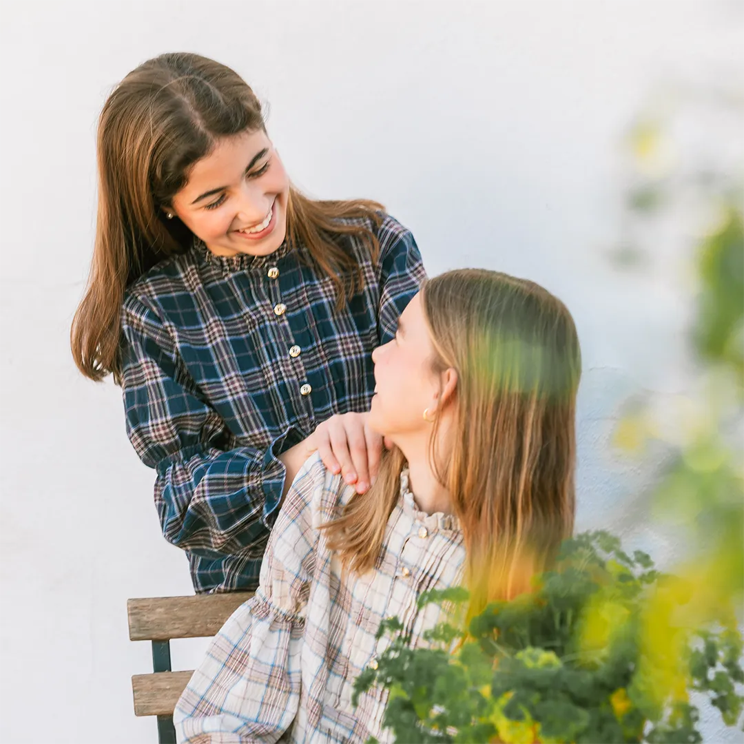 BLUSA JARETAS CUADRO MARINO NIÑA/TEEN