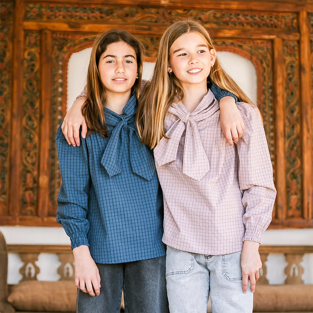 BLUSA LAZO CUADROS ROSA CAMEL NIÑA/TEEN