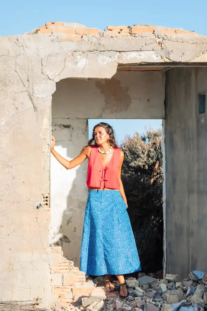 FALDA HOJITAS AZUL SALITRE