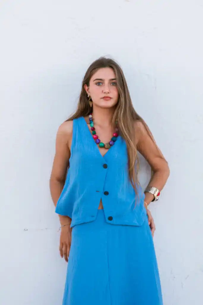 CHALECO TOP GASA BAMBULA AZUL SALITRE