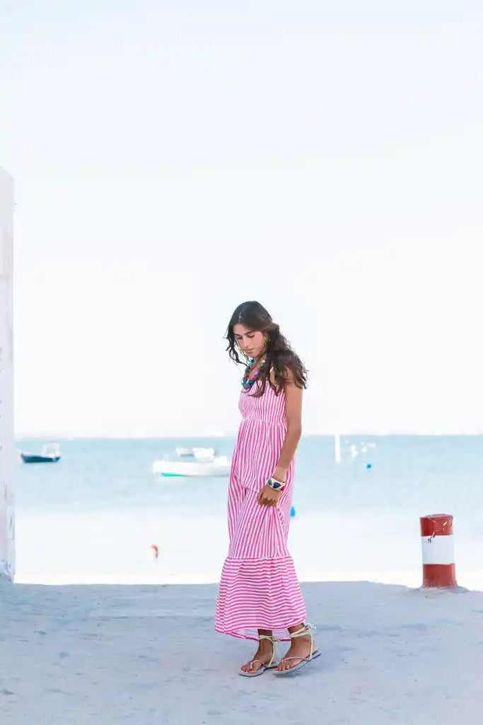 VESTIDO RAYAS ROSA SALITRE