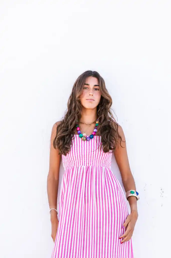 VESTIDO RAYAS ROSA SALITRE