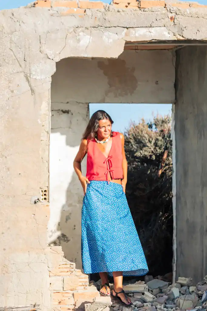 FALDA HOJITAS AZUL SALITRE