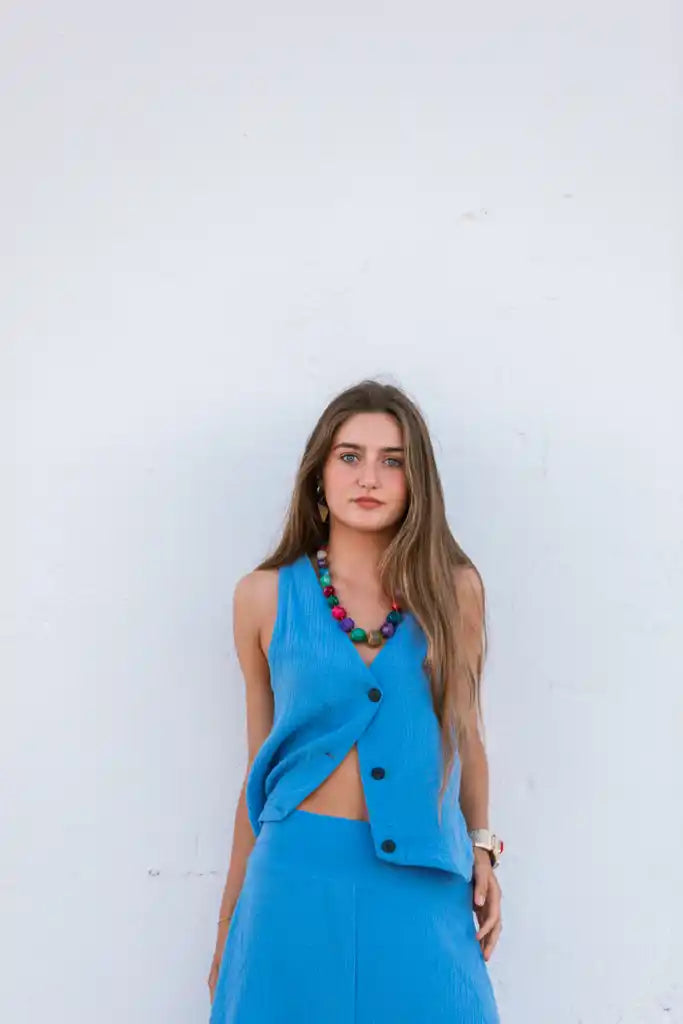 CHALECO TOP GASA BAMBULA AZUL SALITRE
