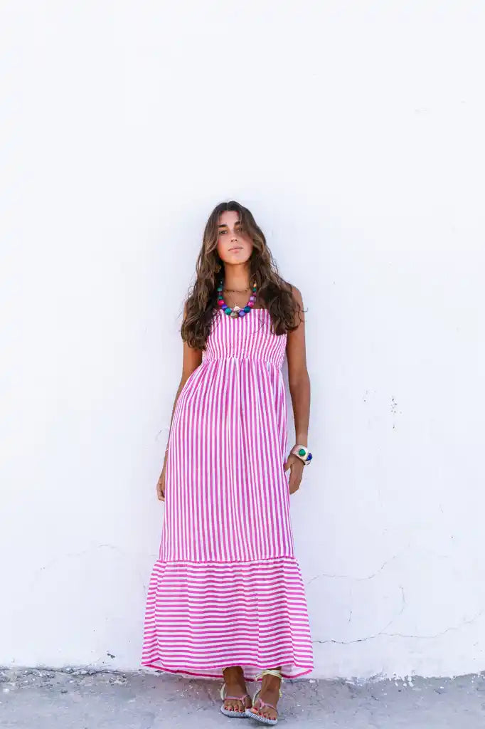VESTIDO RAYAS ROSA SALITRE