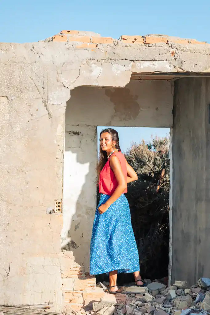 FALDA HOJITAS AZUL SALITRE