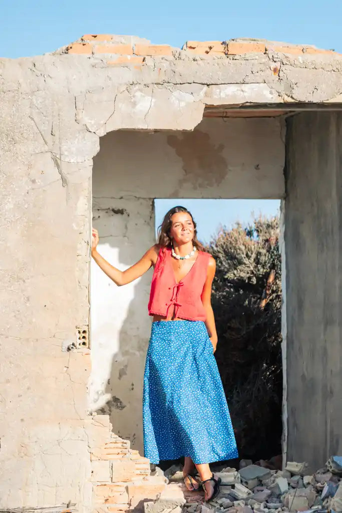 FALDA HOJITAS AZUL SALITRE